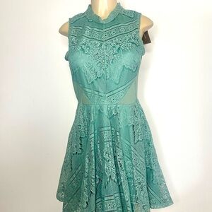 Elegant Teal Lace Mini Dress